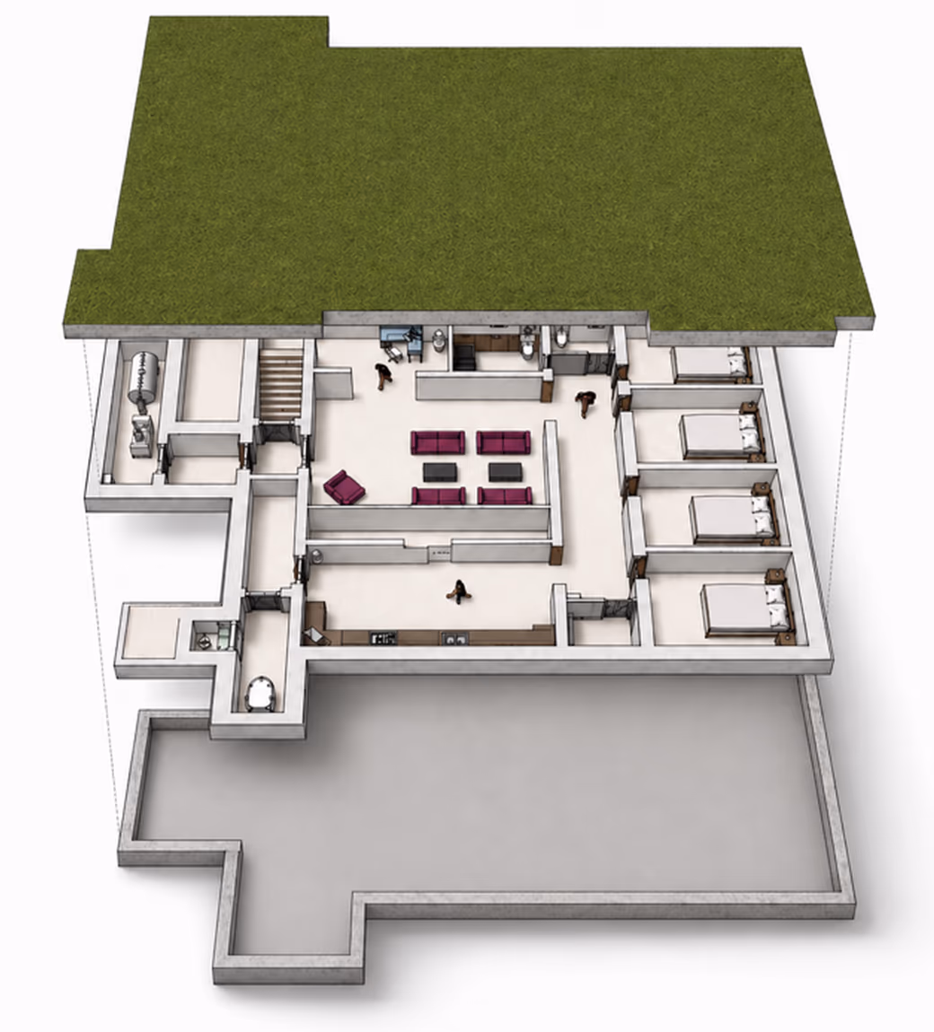 Internal floor plan of an underground bunker